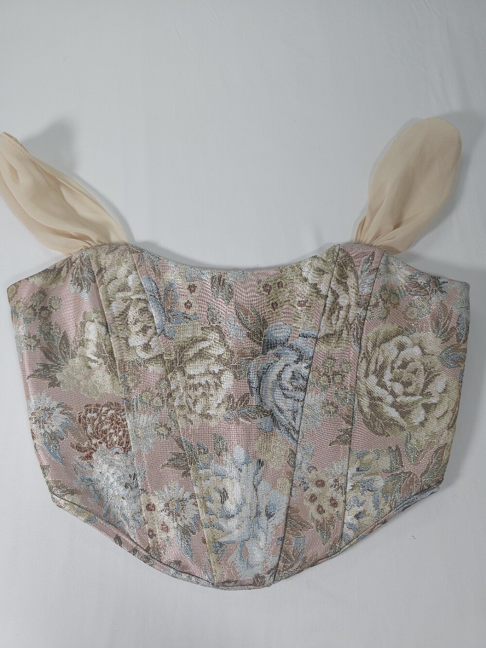 Altar'd State Pink Floral Brocade Bustier with Sheer Nude Straps